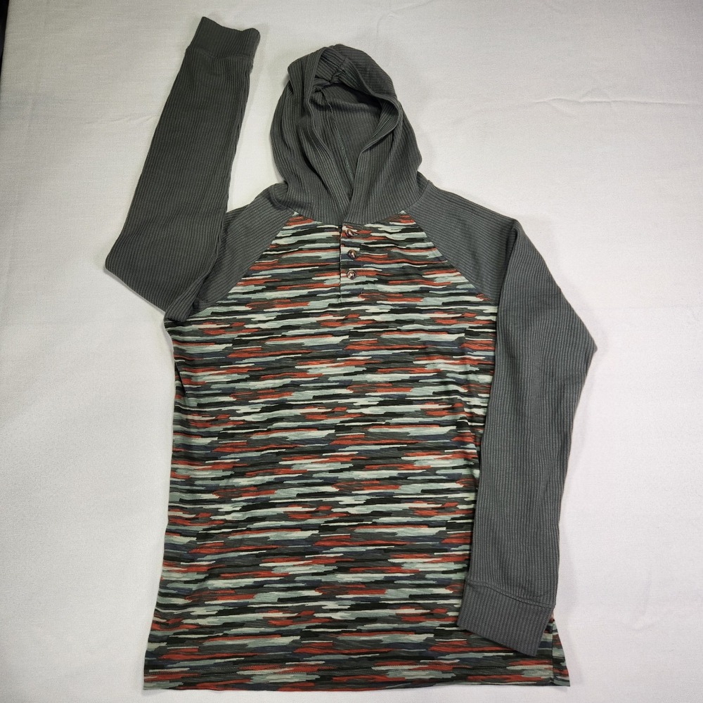 Lands End Youth Boys Long Sleeve Henley Camo Print Hoodie Size 18H/20H XXL